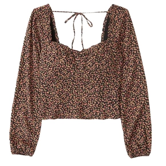 Abercrombie & Fitch Tops - Abercrombie & Fitch Crop Top Women M Floral Boho Smocked Babydoll Long Sleeves